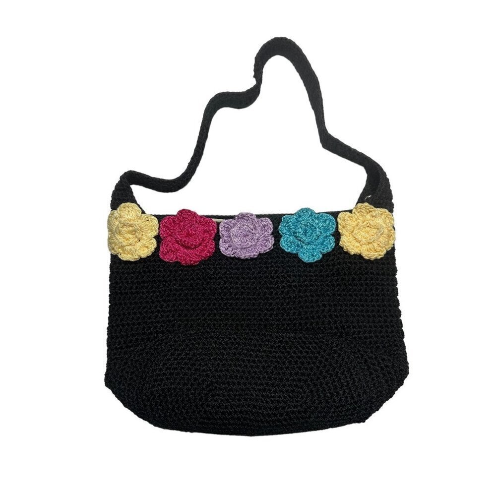 Lina, Black crochet hobo bag with colorful flowers